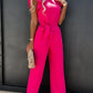 Captivating Muse Ruffled Round Neck Cap Sleeve Jumpsuit with Pockets