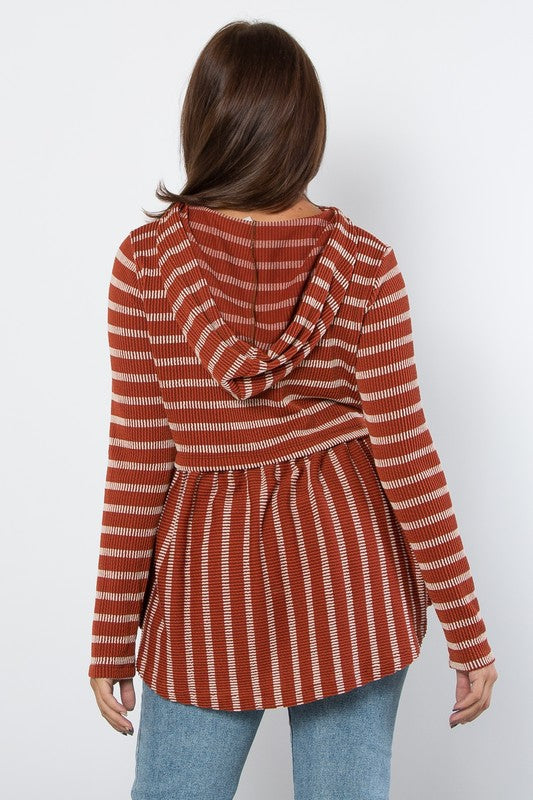 Be Stage Stripes and Sweetness Drawstring Striped Babydoll Hoodie