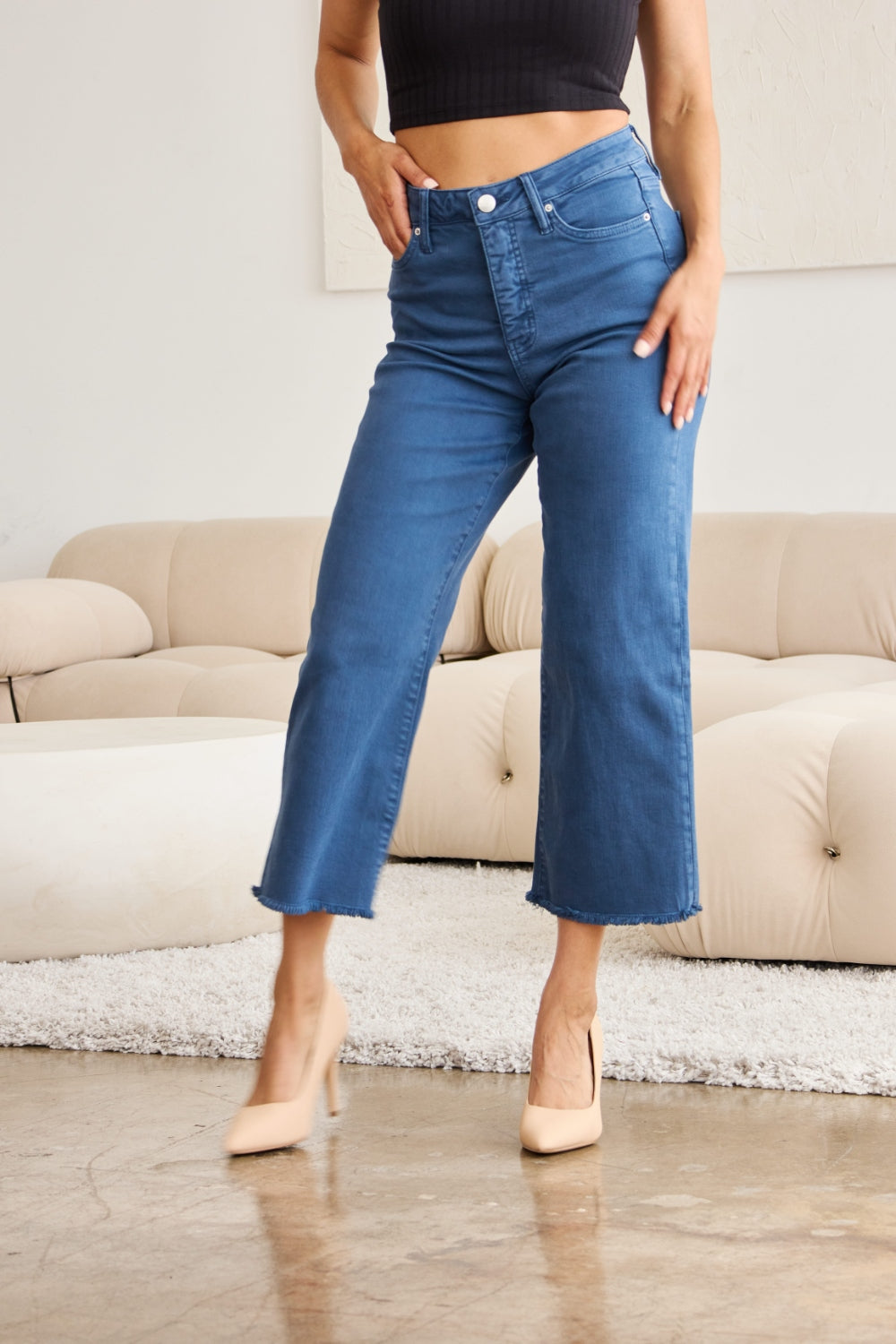 RFM Chloe Tummy Control High Waist Raw Hem Crop Jeans