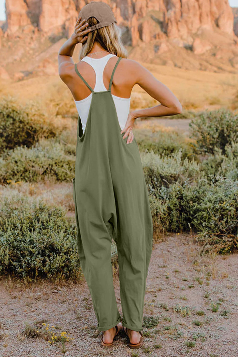 Double Take The Hot Shots V-Neck Sleeveless Jumpsuit with Pockets