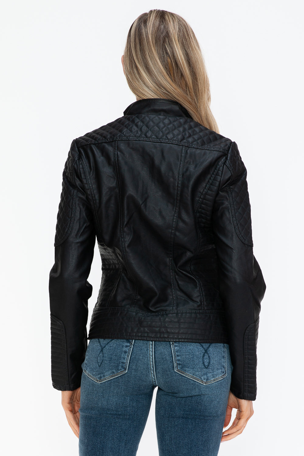 Snobbish Ready To Own The Night Faux Leather Zip Up Mock Neck Jacket in Black