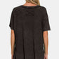 Zenana My Vibes Are Relaxed Washed Ribbed Short Sleeve Top in Black