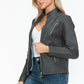 Snobbish Ready To Own The Night Faux Leather Zip Up Mock Neck Jacket in Charcoal