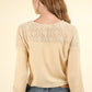 VERY J Show Up V-Neck Lace Detail Button Down Crop Ribbed Knit Top in Natural