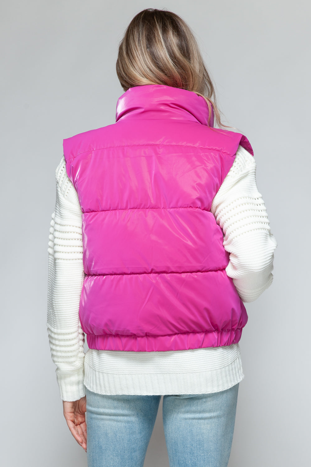 Snobbish Me and My Puffer Fine Fur Lining Quilted Vest in Hot Pink