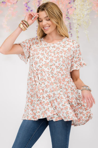 Celeste She's The One Floral Ruffled Short Sleeve Blouse