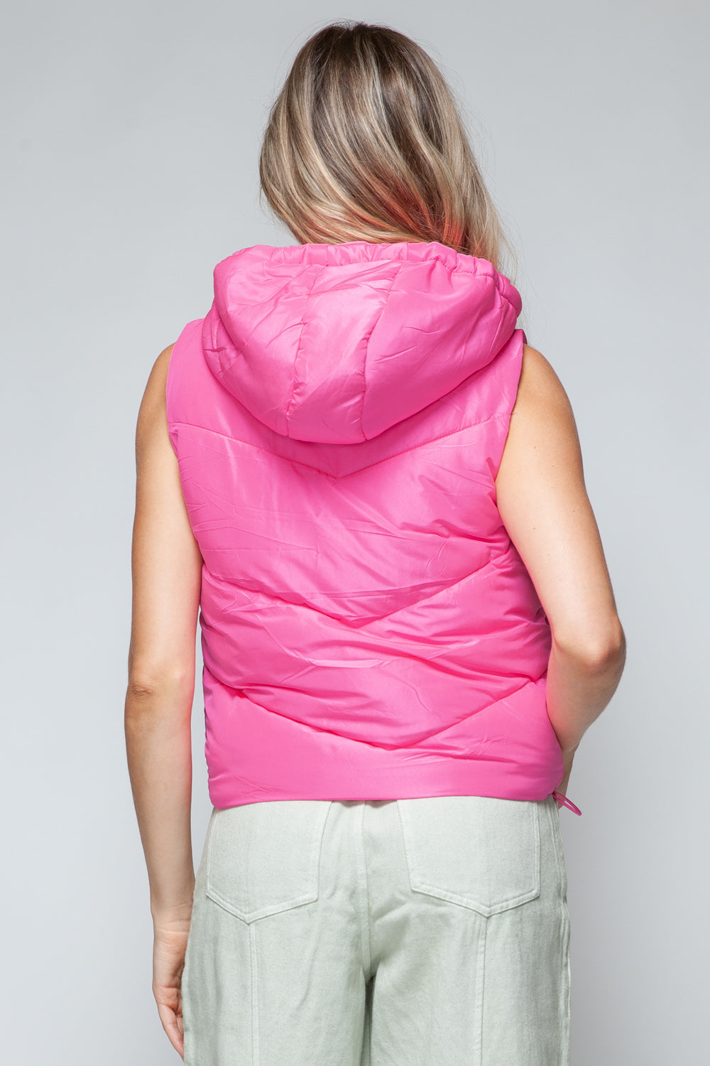 Snobbish A Quilted Beauty Zip Up Quilted Hooded Vest in Pink