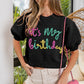 BiBi It's My World Metallic Letter Puff Sleeve Hairy Sweater