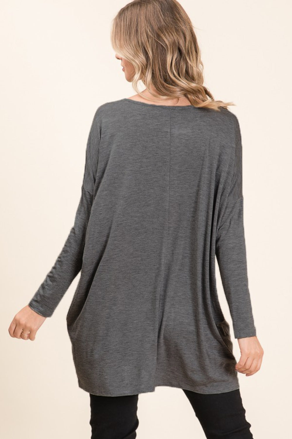 BOMBOM A Bright Day Long Sleeve Oversized Top in Charcoal