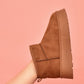 WILD DIVA Strutting Into The Day Suede Round Toe Platform Booties in Caramel