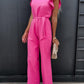 Captivating Muse Ruffled Round Neck Cap Sleeve Jumpsuit with Pockets