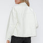 How Dare U My Favorite Layer Drawstring Hem PU Leather Zip Up Jacket in White