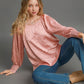Umgee Perfectly Imperfect Wrinkled Lantern Sleeve Blouse in Blush Pink