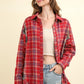 VERY J Falling For Plaid Contrast Plaid Raw Detail Shirt in Red