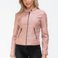 Snobbish Embrace The Day Faux Leather Zip Up Drawstring Hooded Jacket in Mauve