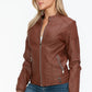 Snobbish A Wild Ride Faux Leather Biker Jacket with Side Zip Pockets in Brandy