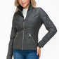 YMI Fuzzy Feels Faux Layered Double-Zipper Jacket with Fuzzy Hood in Charcoal