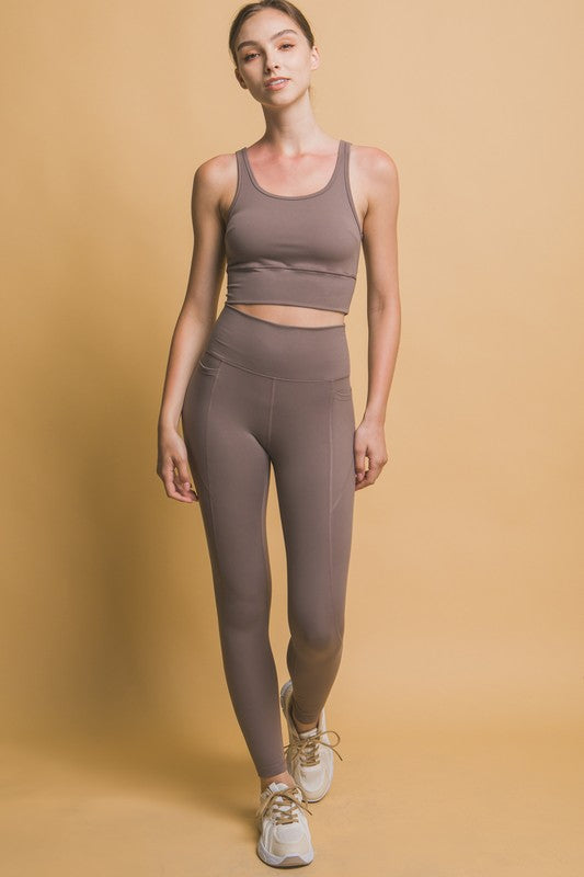 Love Tree In Slay Mode High Waist Leggings with Side Pockets in Taupe