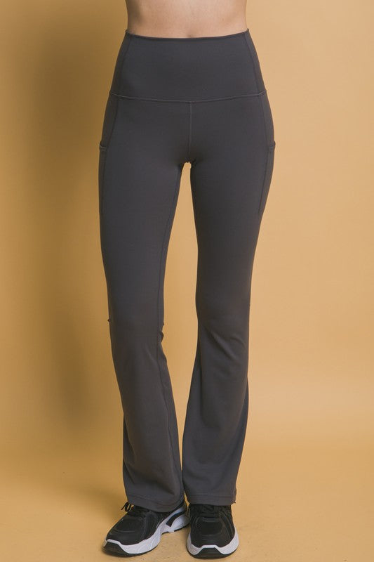 Love Tree First Class High Waist Flare Leggings with Side Pockets in Dark Gray