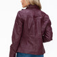 YMI Fuzzy Feels Faux Layered Double-Zipper Jacket with Fuzzy Hood in Wine