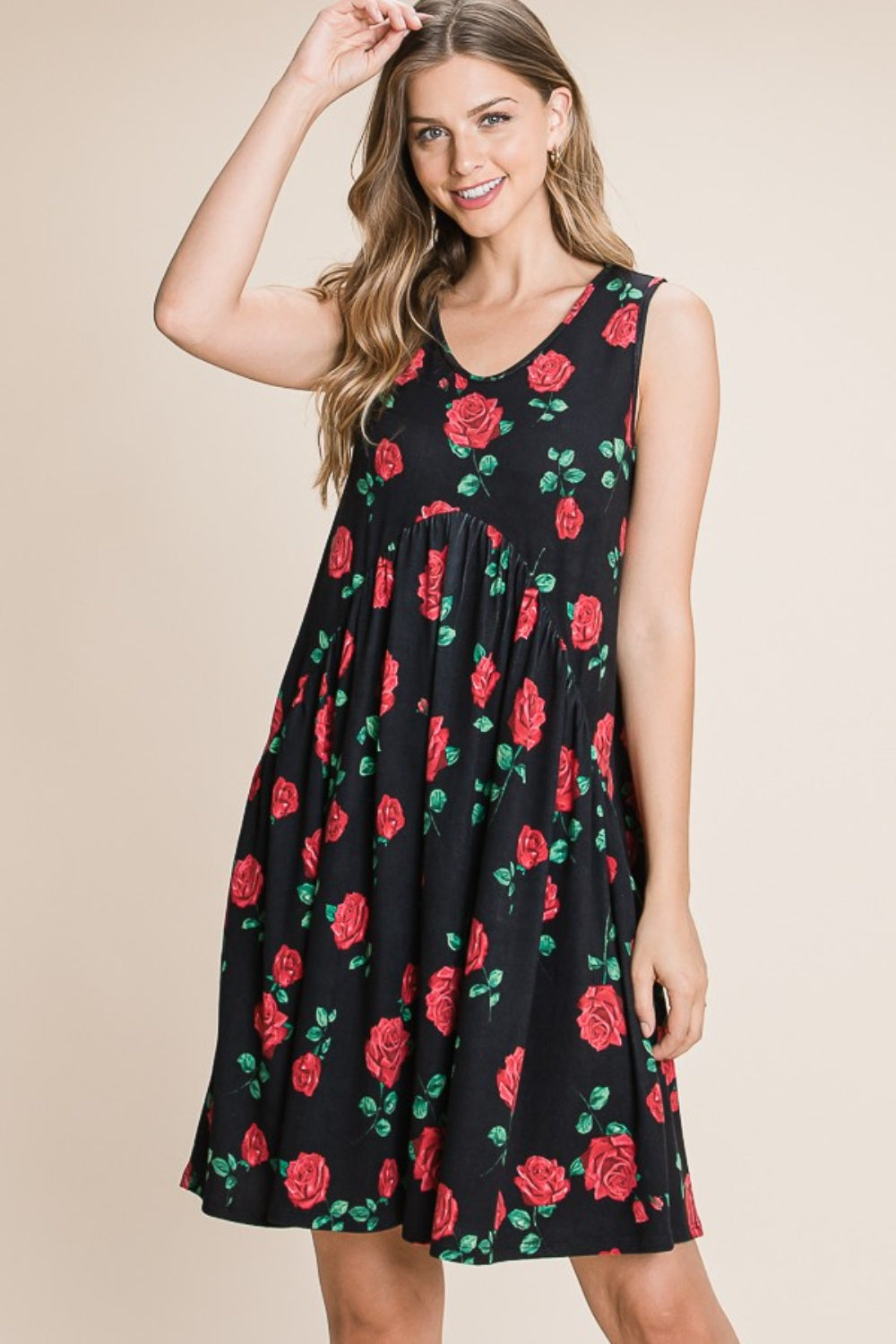 BOMBOM Give Me Roses Floral Ruched Tank Dress