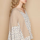 POL A Touch of Sunshine Waffle Knit Floral Notched Long Sleeve Top in Tan