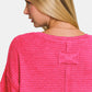 Zenana Summer In Fuchsia Drop Shoulder Short Sleeve Jacquard Knit Top