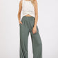 Mittoshop Living for the Flow Stretch Banded Waist Wide Leg Pants with Pockets in Army Green