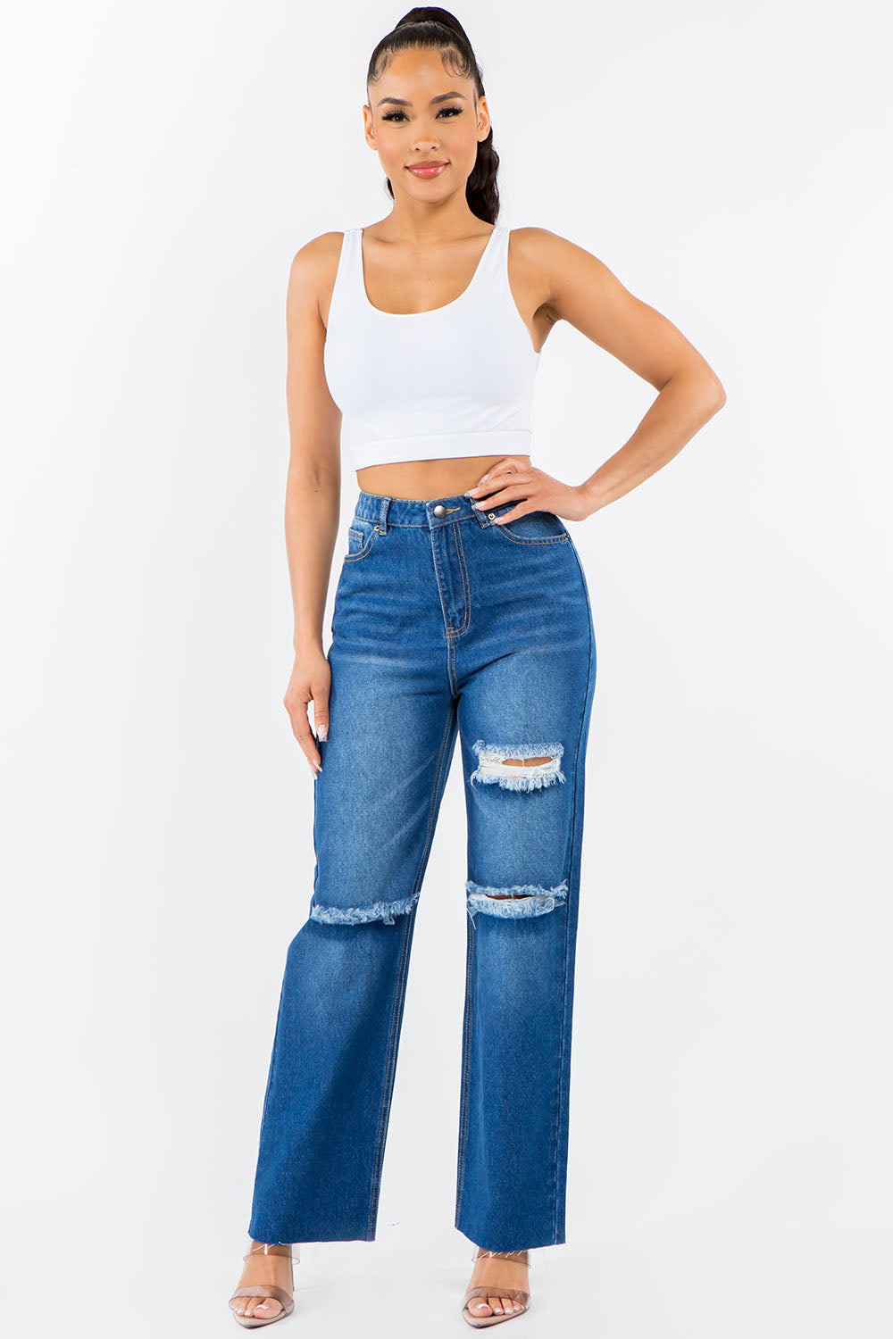 American Bazi Amelia High Waist Distressed Wide Leg Jeans