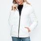 How Dare U Embrace The Chill Pocketed Zip Up Puffer Jacket with Removable Hood in White