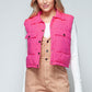 Snobbish Quilted and Cute Snap Down Quilted Crop Vest in Hot Pink