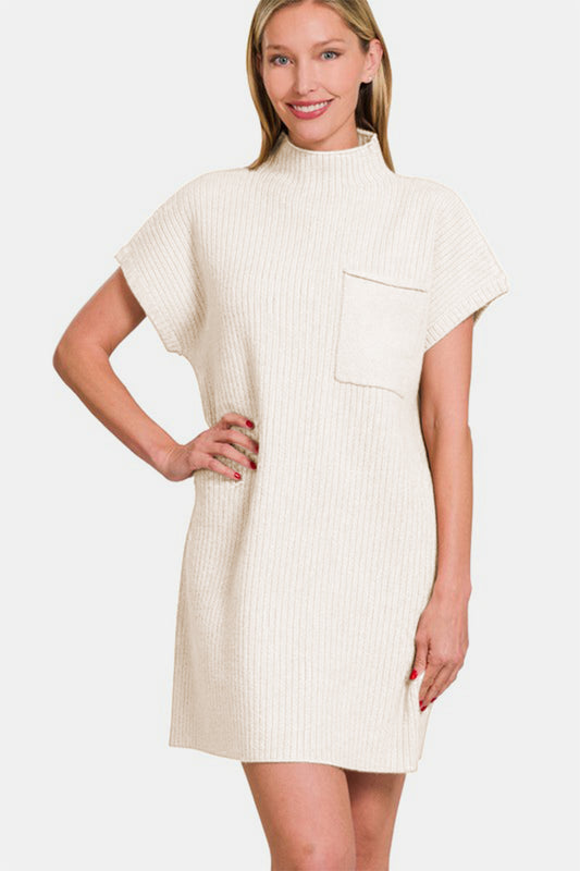 Zenana I'm Ready Short Sleeve Sweater Mini Dress in Ivory