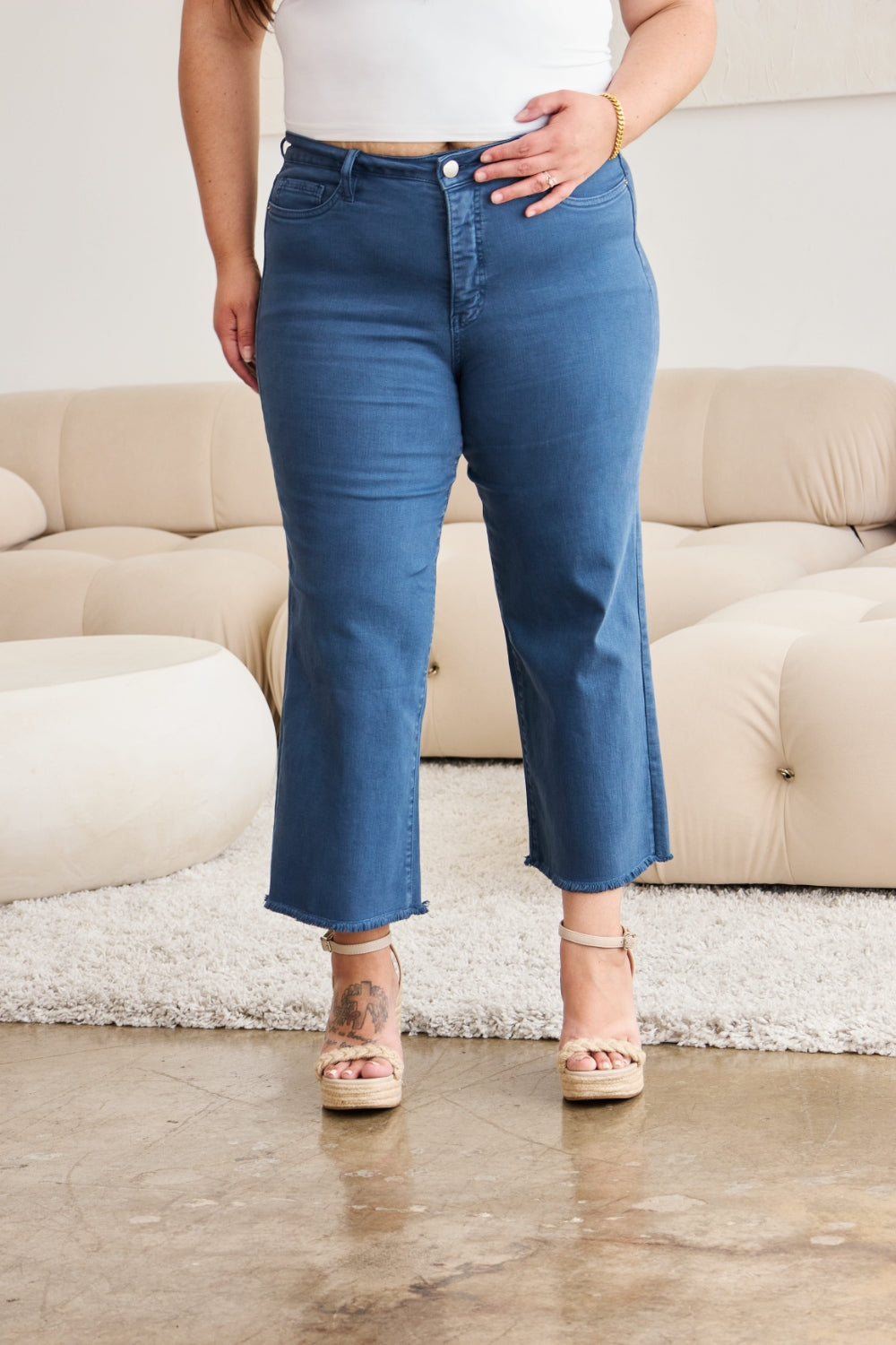 RFM Chloe Tummy Control High Waist Raw Hem Crop Jeans