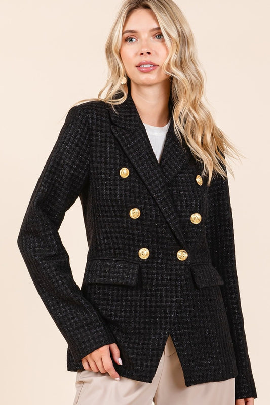 Mittoshop Dressed To Impress Plaid Texture Double-Breasted Long Sleeve Blazer