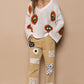 POL Peace with Smiles V-Neck Long Sleeve Peace Pattern Sweater