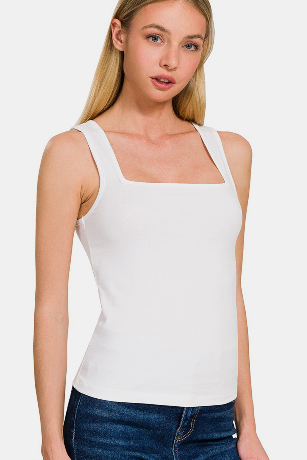 Zenana Chic Happens Square Neck Cropped Tank in White