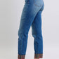 Judy Blue Julia Plaid Print Cuff Straight Leg Jeans with Pockets