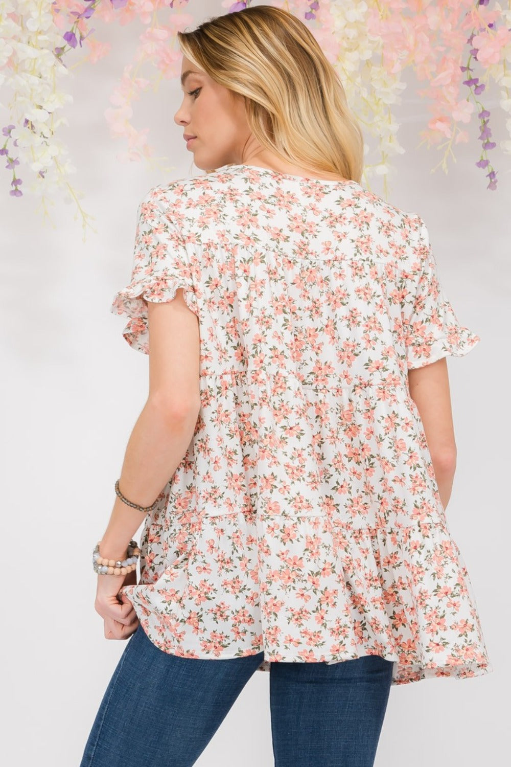 Celeste She's The One Floral Ruffled Short Sleeve Blouse