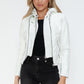 Snobbish Embrace The Day Faux Leather Zip Up Drawstring Hooded Jacket in White