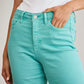 RFM Chloe Tummy Control High Waist Raw Hem Crop Jeans in Island Green