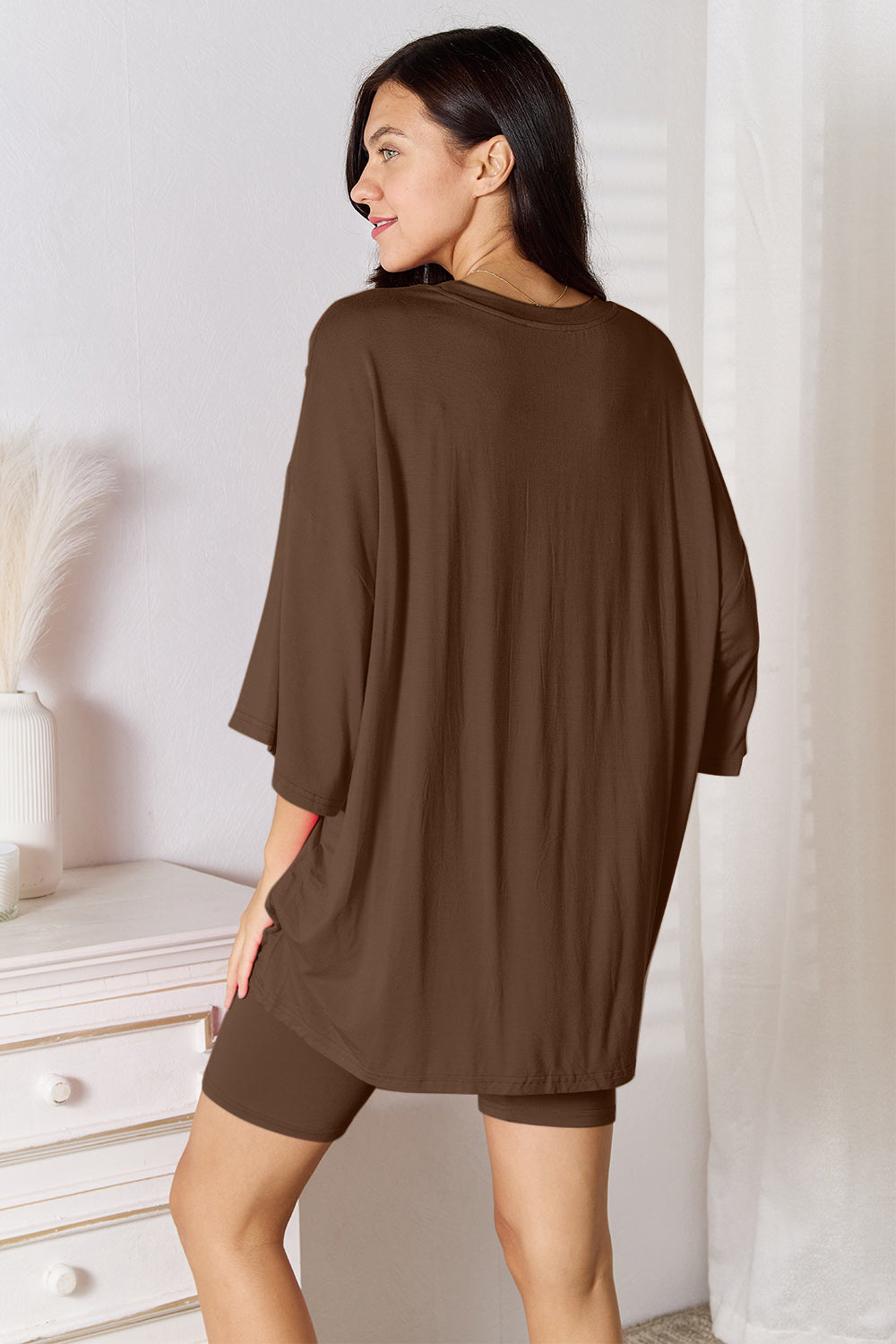 Basic Bae Fearless Soft Rayon Three-Quarter Sleeve Top and Shorts Set