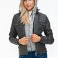 YMI Hooded and Happy Removable Faux Layered Multi-Pocket Jacket with Fuzzy Hood in Charcoal