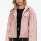 How Dare U My Favorite Layer Drawstring Hem PU Leather Zip Up Jacket in Mauve