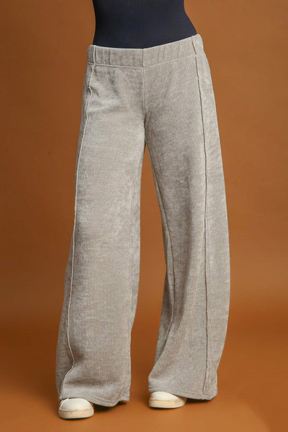 Umgee Breezy and Beautiful Elastic Waist Wide Leg Pants in Light Gray