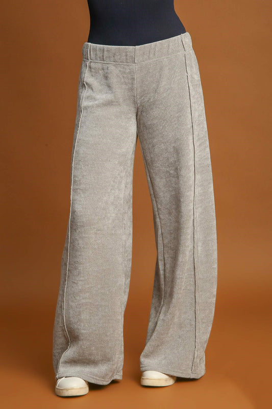 Umgee Breezy and Beautiful Elastic Waist Wide Leg Pants in Light Gray