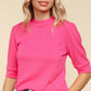 Haptics Feeling Hot Pink Lovin' Tied Back Mock Neck Half Sleeve Knit Top