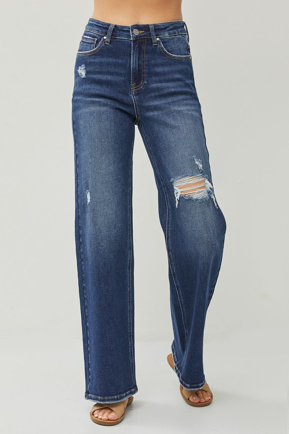 RISEN Caroline High Rise Distressed Wide Leg Jeans