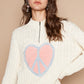 POL Peace and Love Cable-Knit Peace Patch Dropped Shoulder Sweater in Ivory