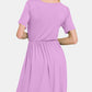Zenana On The Right Track Surplice Short Sleeve Brushed DTY Dress in Pink Purple