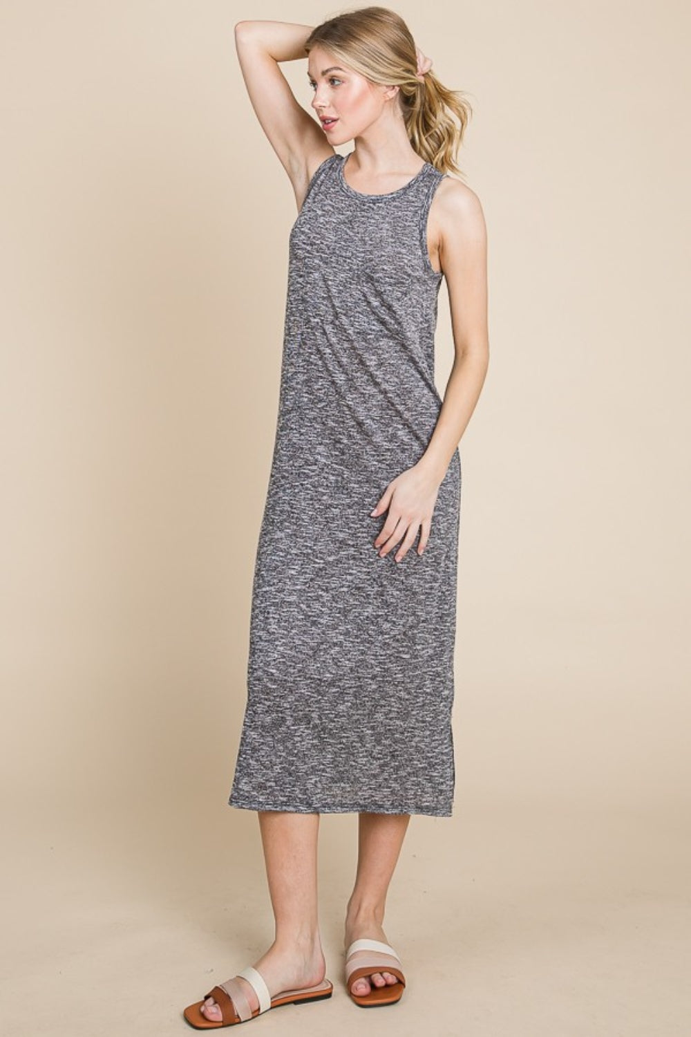 BOMBOM For The Night Slit Midi Tank Dress in Grey